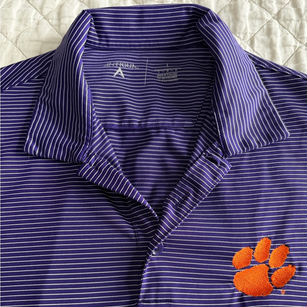 Clemson Tigers Antigua Purple Striped Polo (Large)